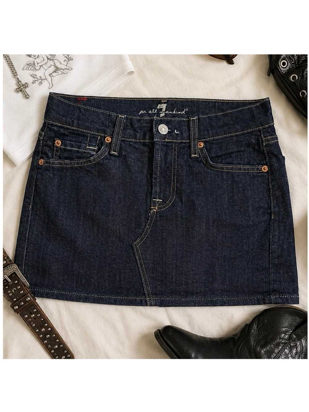 7 For All Mankind Denim Mini Skirt | Y2K Low Rise | Size 25